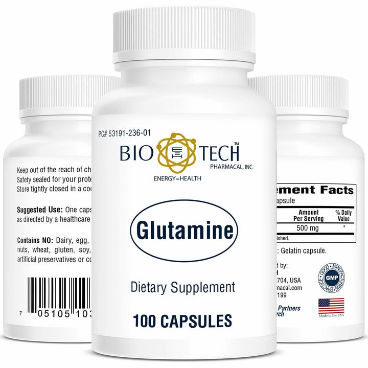 BioTech Pharmacal - Glutamine - 100 Count - Supplement Facts panel