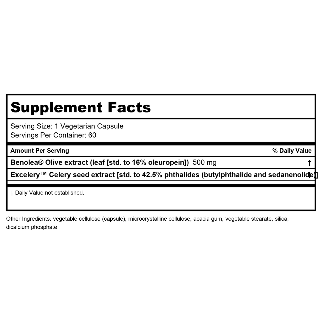 Life Extension Advanced Olive Leaf Vascular Support, 60 Vegetarian Capsules (Pack of 2) - Supplement Facts panel