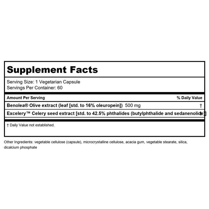 Life Extension Advanced Olive Leaf Vascular Support, 60 Vegetarian Capsules (Pack of 2) - Supplement Facts panel
