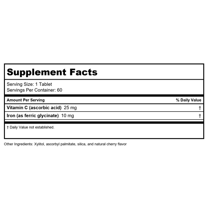 Seeking Health Iron Chewable - Mineral Supplement to Support Healthy Metabolism - Supplement Aids Muscle Function in Men &amp; Women - Energy Support Supplement - 10 mg, 60 Tablets - Supplement Facts panel