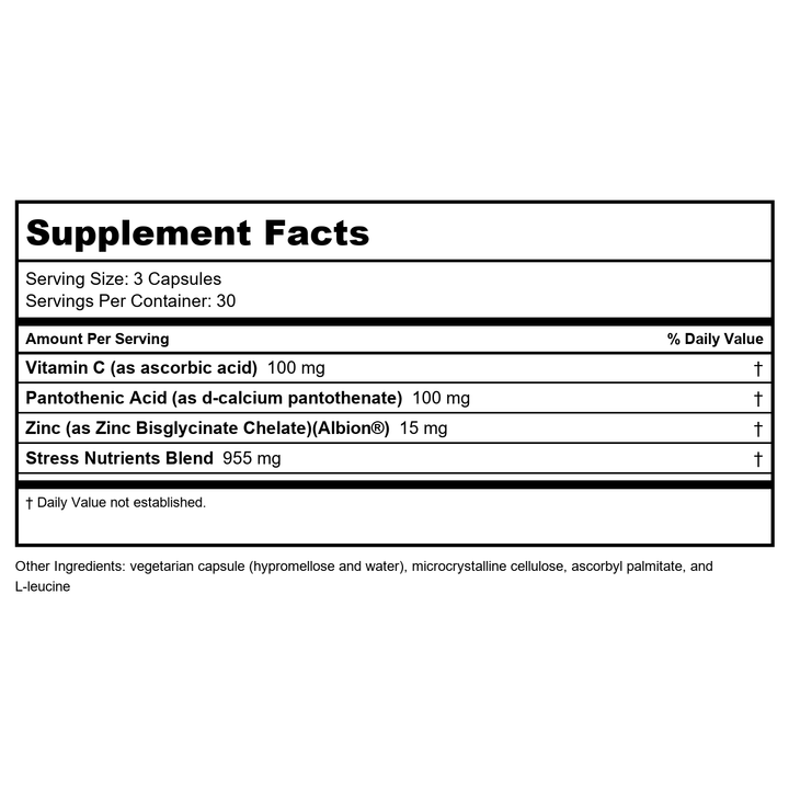 Seeking Health Stress Nutrients, Formerly Adrenal Nutrients, Adrenal Support Supplement, Healthy Cortisol Regulation and Normal Stress Response Support (90 Capsules)* - Supplement Facts panel