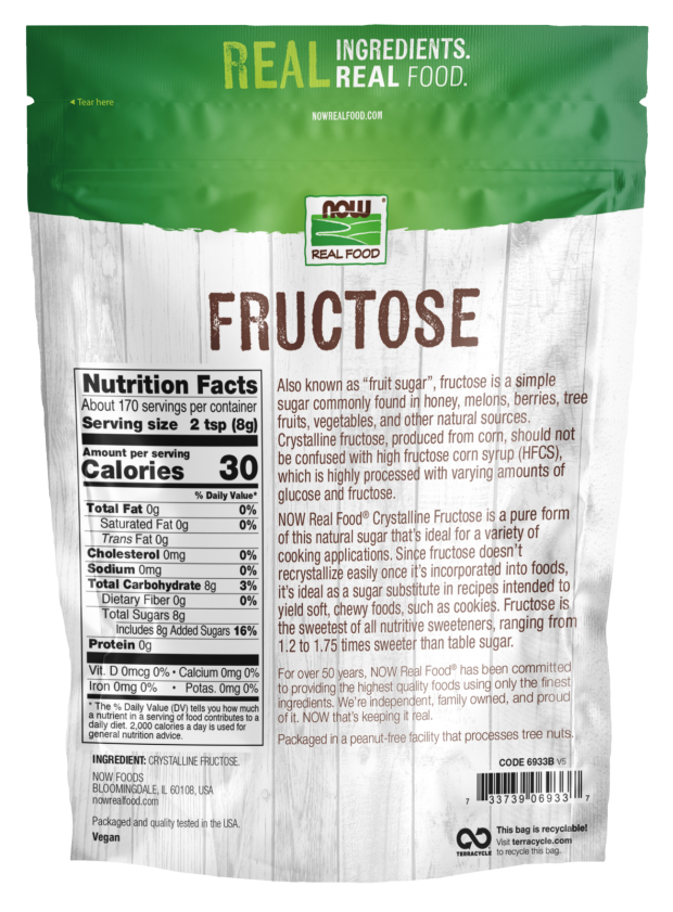 Now Foods, Fructose Fruit Sugar 3 LB (Pack of 2) - Supplement Facts / Ingredients panel
