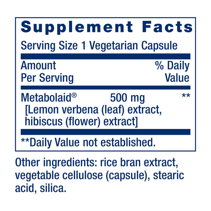 Life Extension Body Trim and Appetite Control, Lemon Verbena, Hibiscus, Healthy Weight, Promotes Satiety, Weight Management, Gluten Free, Non-GMO, 1-Daily, Vegetarian, 30 Capsules - Supplement Facts panel