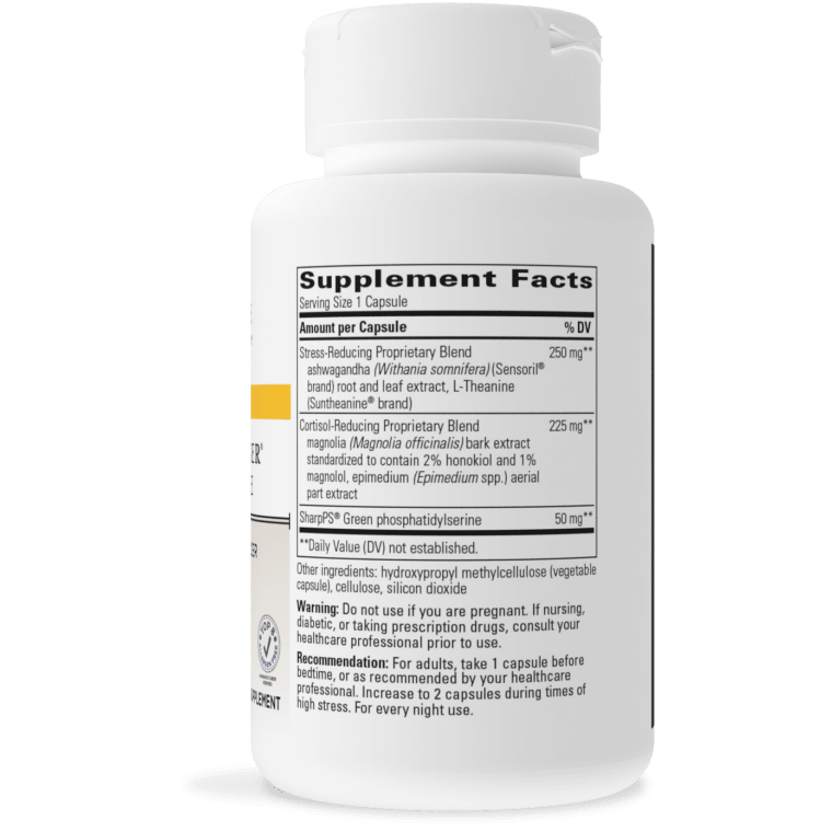 Cortisol Manager Allergen Free - Integrative Therapeutics - with Ashwagandha  L-Theanine - Reduces Stress to Support Sleep* - Supports Adrenal Health* - 90 Count - Supplement Facts panel