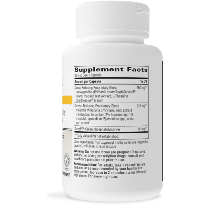 Cortisol Manager Allergen Free - Integrative Therapeutics - with Ashwagandha  L-Theanine - Reduces Stress to Support Sleep* - Supports Adrenal Health* - 90 Count - Supplement Facts panel