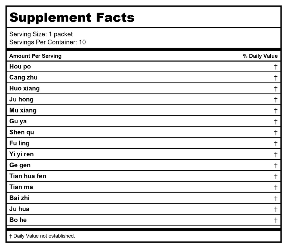 Curing Pills (Stick Pak) - Kang Ning Wan - Economy - Plum Flower by Mayway (Pack of 50) - Supplement Facts panel
