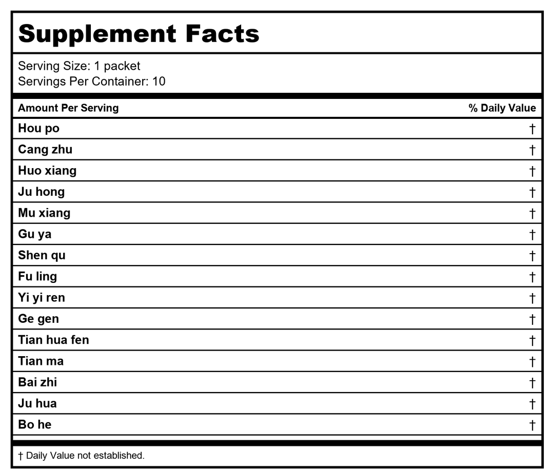 Curing Pills (Stick Pak) - Kang Ning Wan - Economy - Plum Flower by Mayway (Pack of 50) - Supplement Facts panel