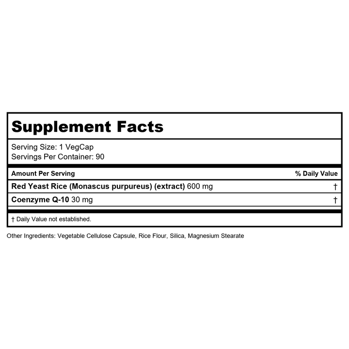 Solaray Red Yeast Rice, 90 VegCaps - Supplement Facts panel