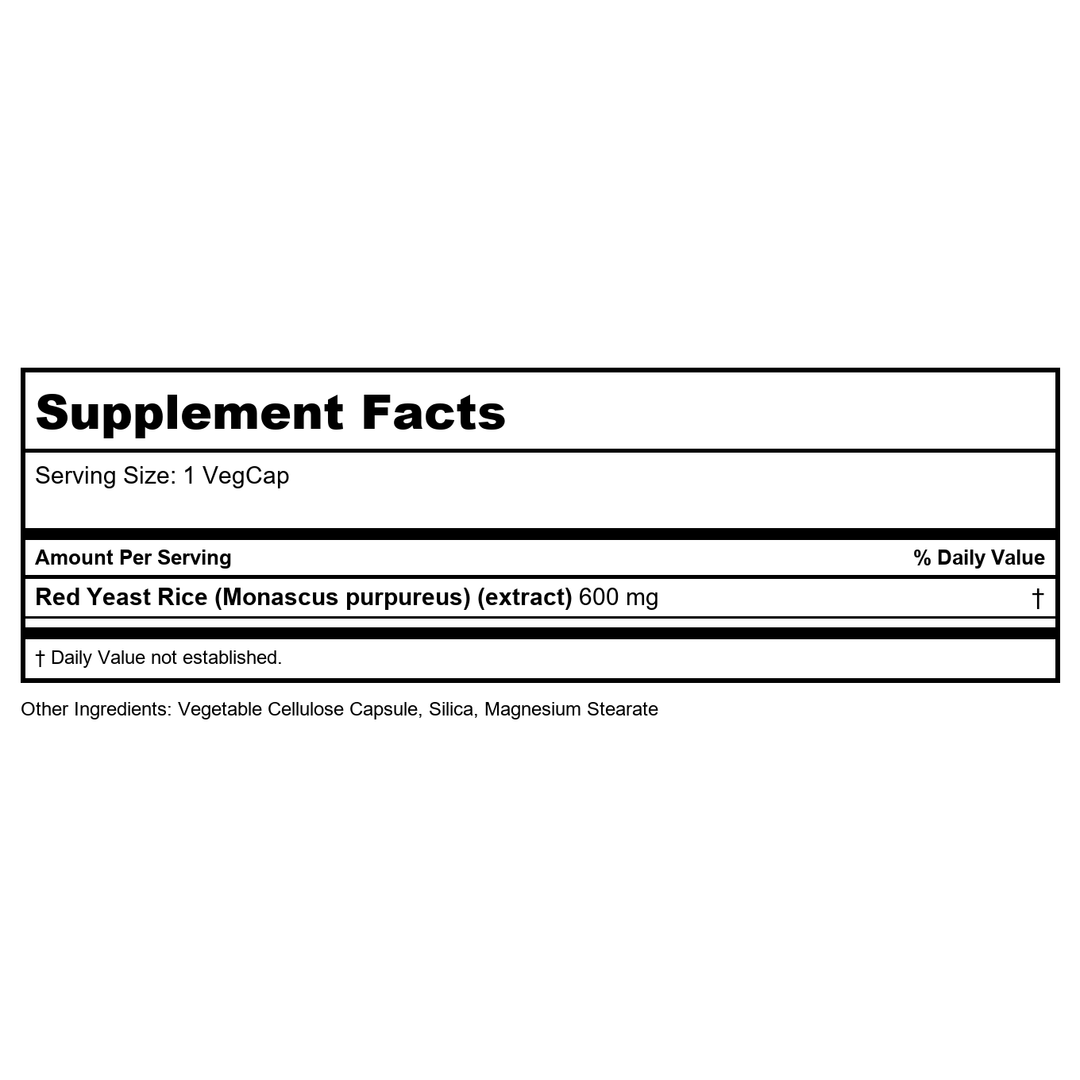 Solaray Red Yeast Rice 600 mg, 120 VegCaps - Supplement Facts panel