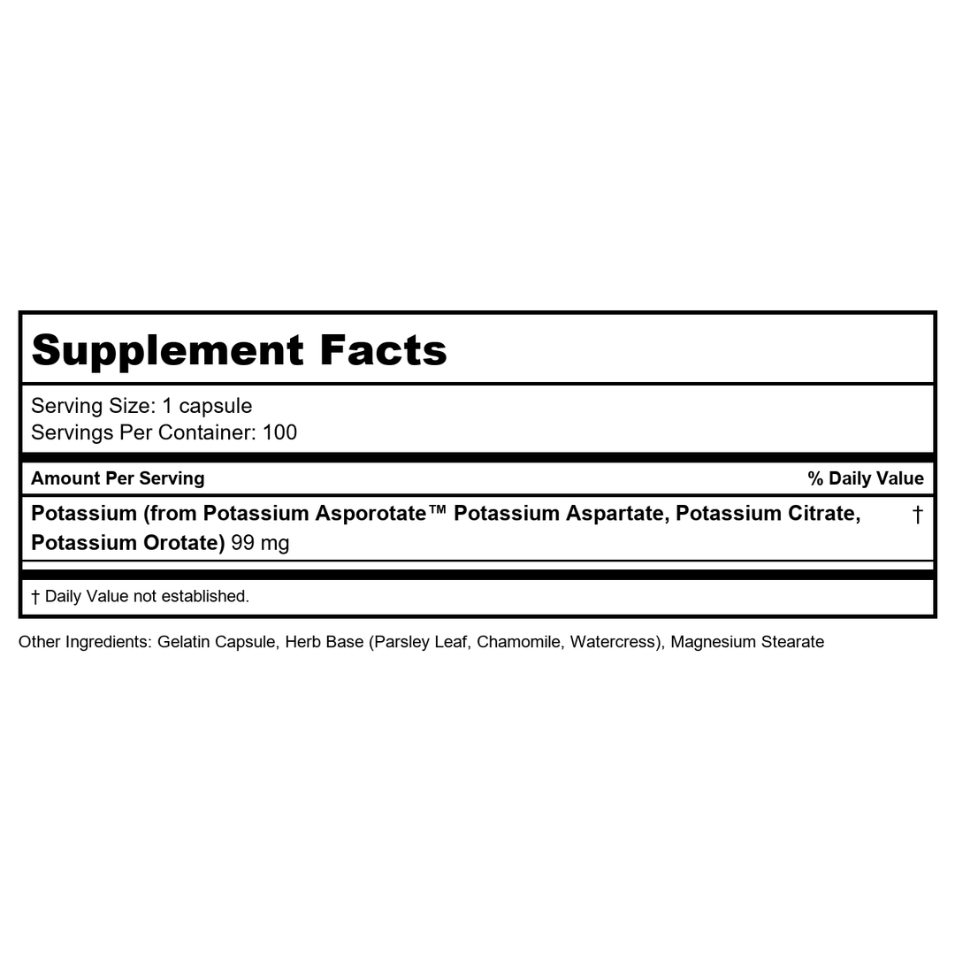 Solaray Potassium Asporotate 99 mg, 100 Capsules (3-Pack) - Supplement Facts panel