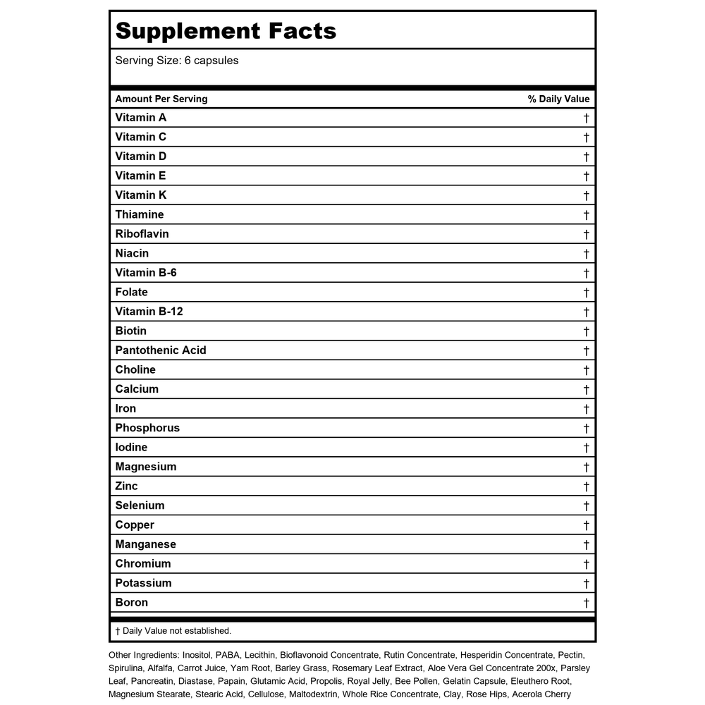 Solaray Spectro Multivitamin with Iron, 100 Capsules - Supplement Facts panel