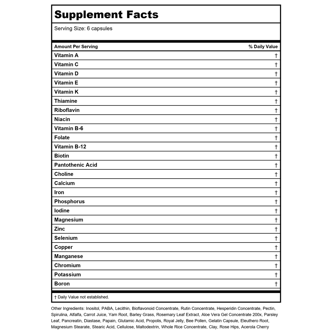 Solaray Spectro Multivitamin with Iron, 100 Capsules - Supplement Facts panel