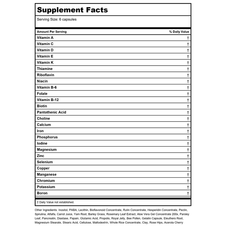 Solaray Spectro Multivitamin with Iron, 100 Capsules - Supplement Facts panel