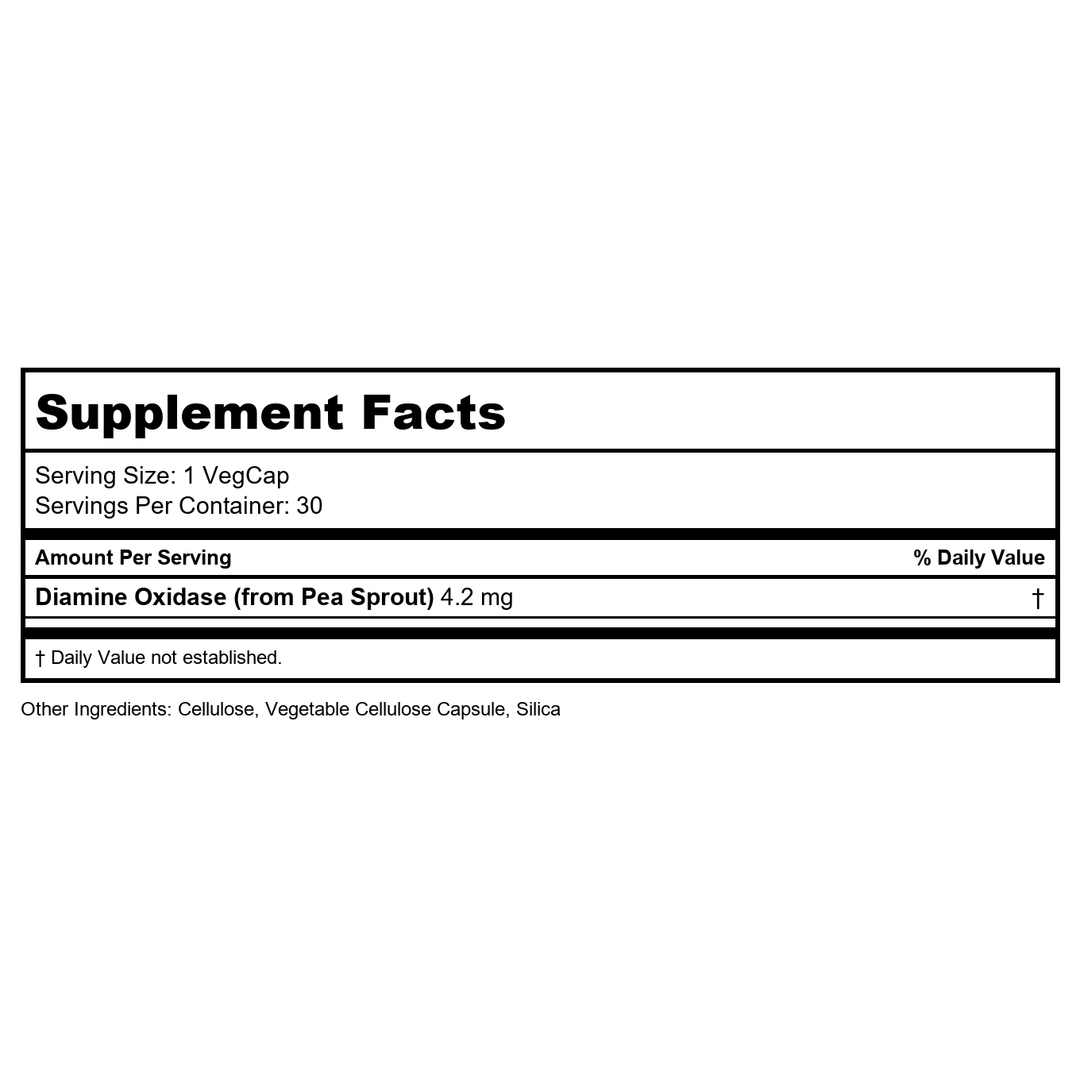 Solaray DAO Enzyme, 60,000 HDU, Digestive Enzyme, 30 VegCaps - Supplement Facts panel