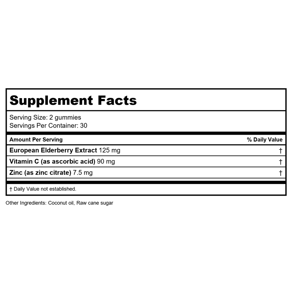 Zhou Nutrition Elderberry Immunity Gummies - Supplement Facts panel