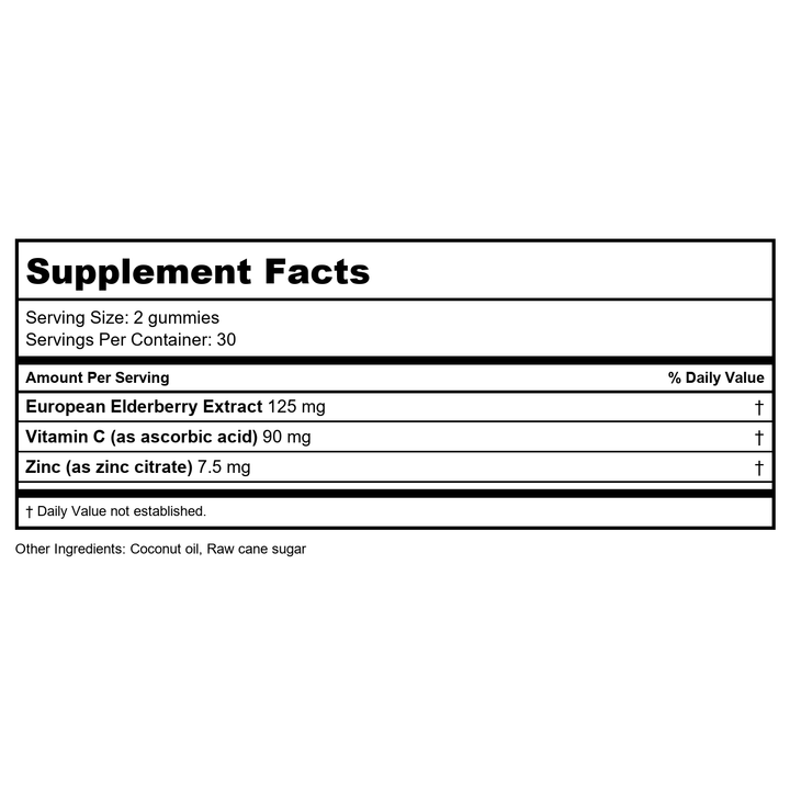 Zhou Nutrition Elderberry Immunity Gummies - Supplement Facts panel