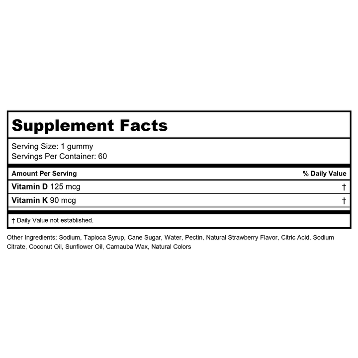 Zhou Nutrition D3 + K2, 60 Count - Supplement Facts panel