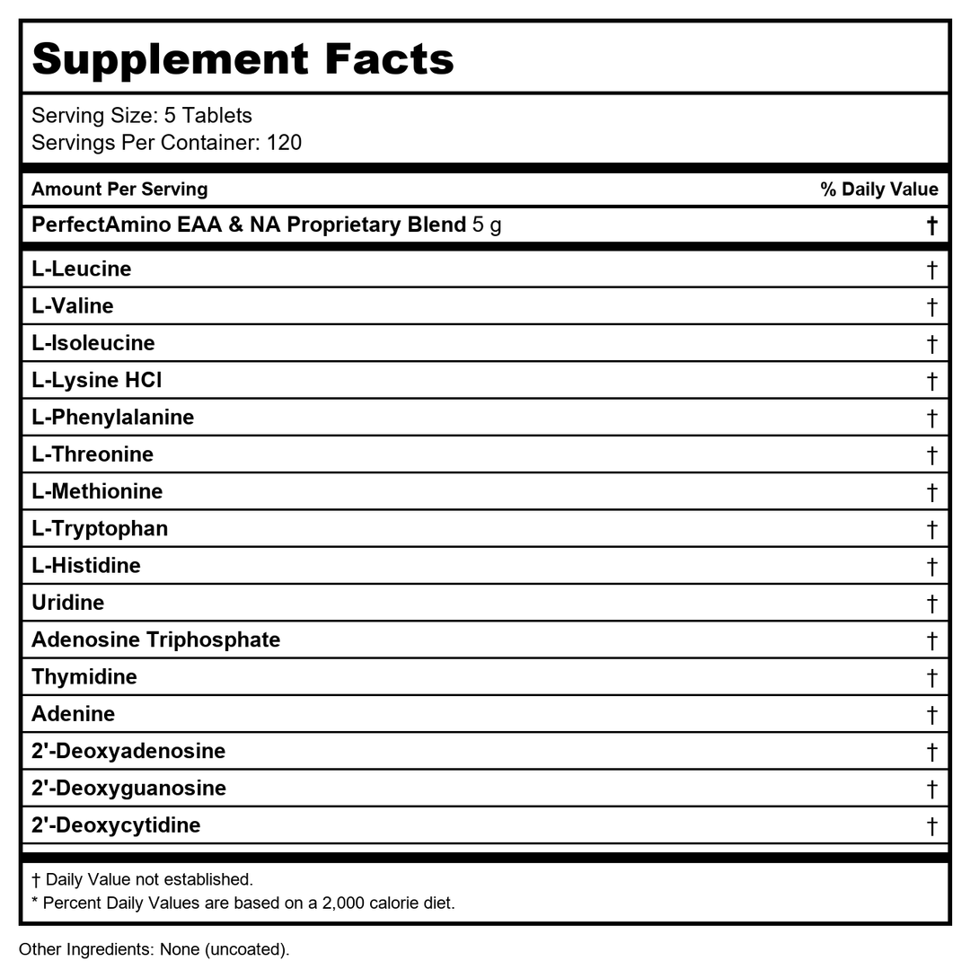 Perfect Amino Tablets / Non-Coated / 600 ct. (120 servings) - Supplement Facts panel
