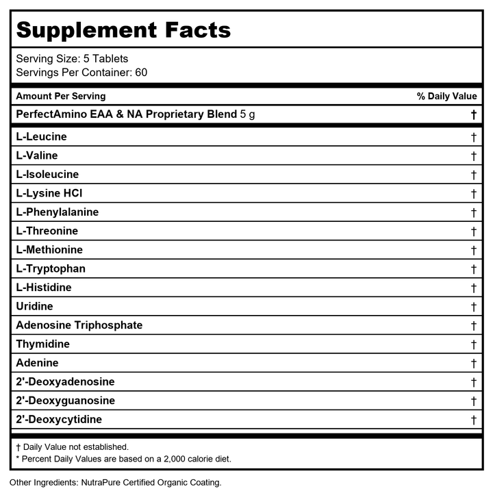 Perfect Amino Tablets NSF Certified for Sport 300ct / Default Title - Supplement Facts panel