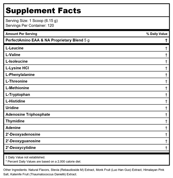 Perfect Amino Powder / 120 Serving Container / Lemon Lime - Supplement Facts panel