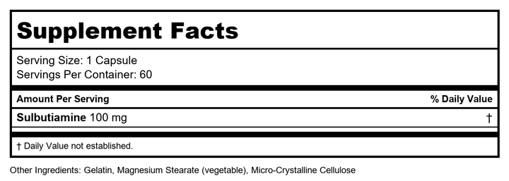 Thiamentia (B1 - Sulbutiamine, 100 mg) / 60C - Supplement Facts panel