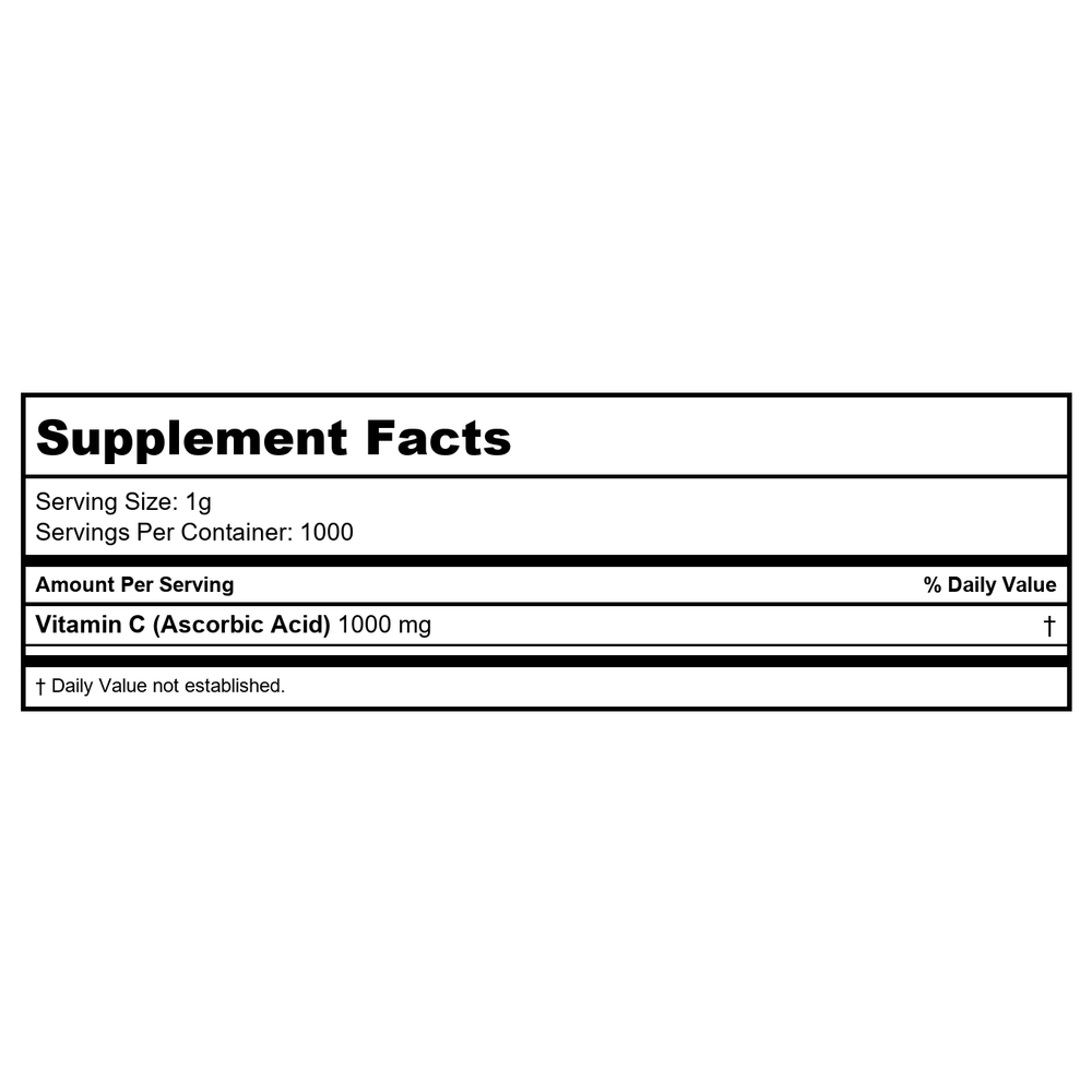 Vitamin C Powder from Tapioca - Bulk Powder / 1 Kilo - Supplement Facts panel