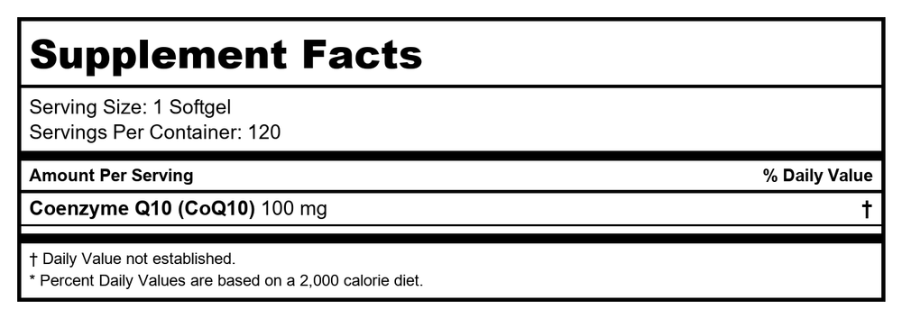 Co-Enzyme Q10 - 100 mg softgels, 120 SG / 120SG - Supplement Facts panel
