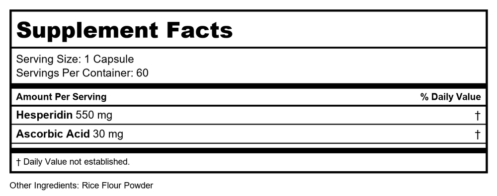Hesperidin (550 mg, with 30mg Ascorbic Acid) / 60VC - Supplement Facts panel