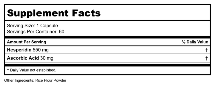 Hesperidin (550 mg, with 30mg Ascorbic Acid) / 60VC - Supplement Facts panel