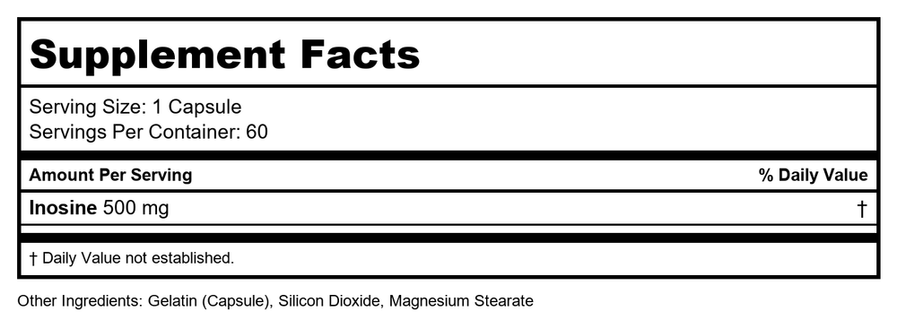 Ecological Formulas, Inosine 500 mg 60 caps - Supplement Facts panel
