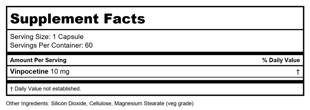 Ecological Formulas - Vinpocetine 10mg 60 softgels - Supplement Facts panel