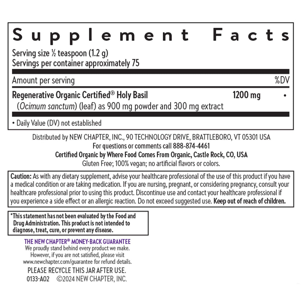 Organic Holy Basil Booster Powder Supplement Facts
