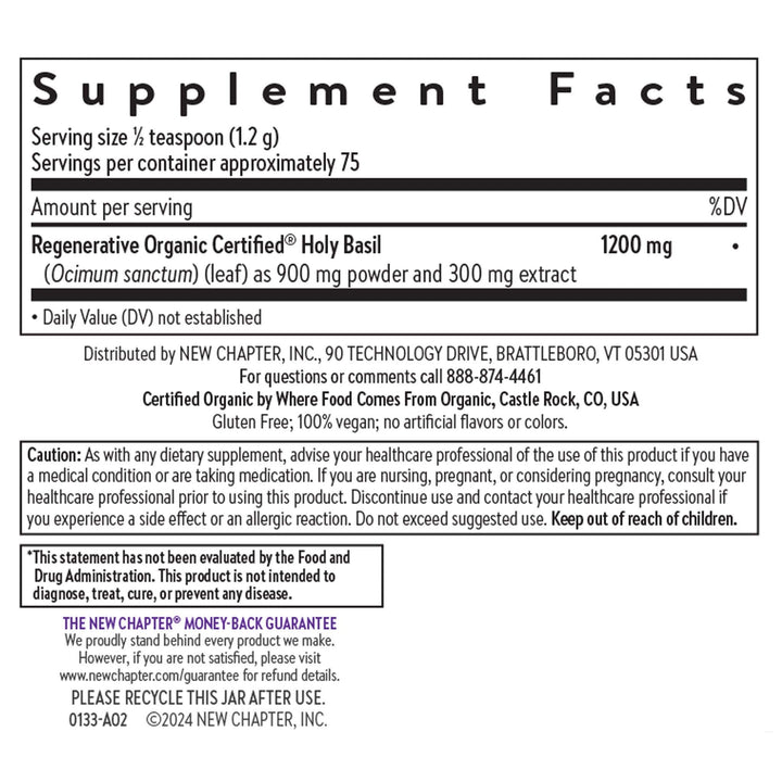Organic Holy Basil Booster Powder Supplement Facts
