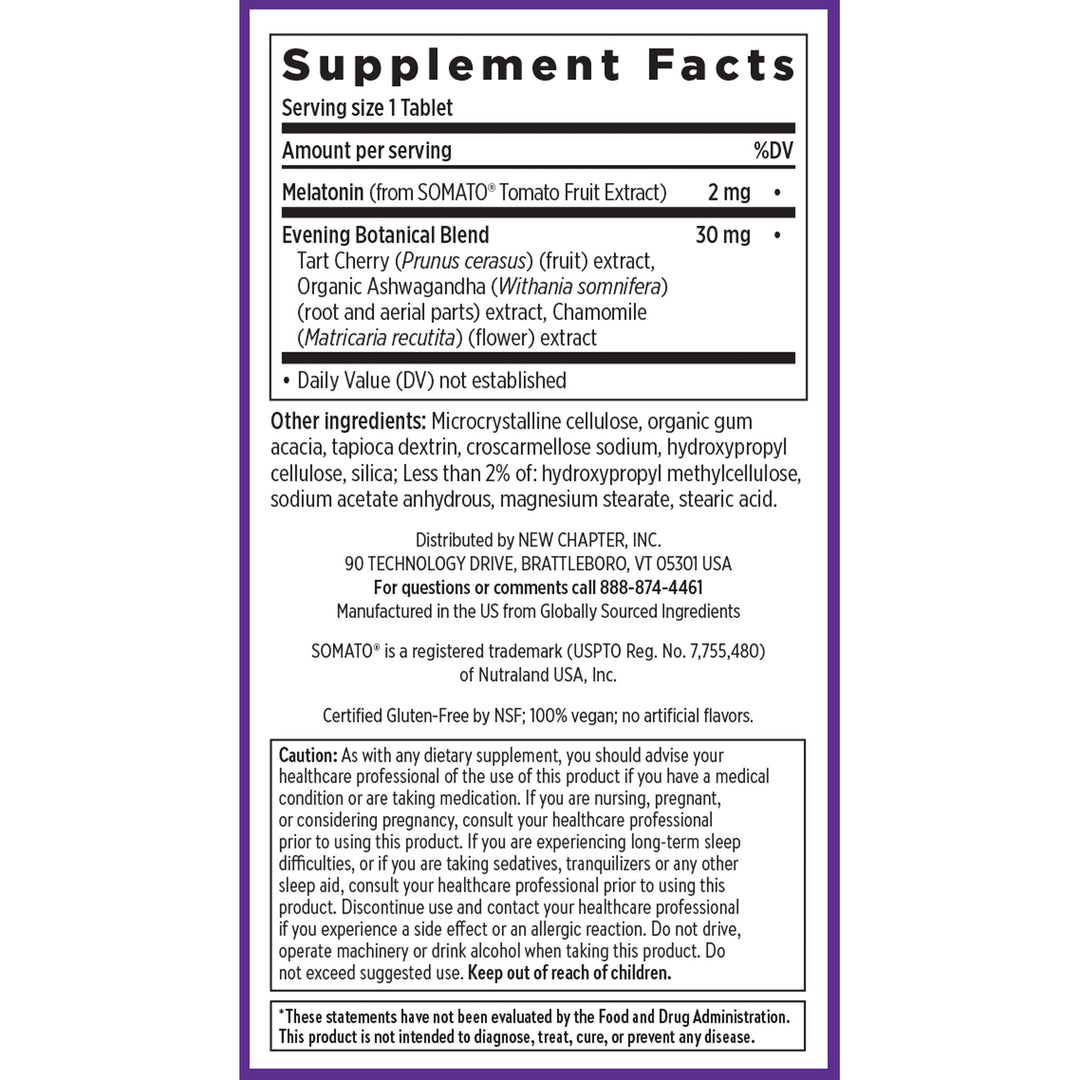 Plant Melatonin + Tart Cherry &amp; Ashwagandha Supplement Facts