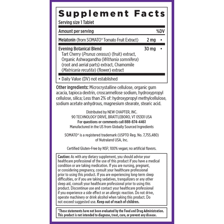 Plant Melatonin + Tart Cherry &amp; Ashwagandha Supplement Facts
