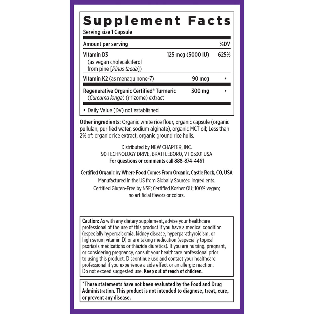 Advanced D3 & K2 + Turmeric Supplement Facts