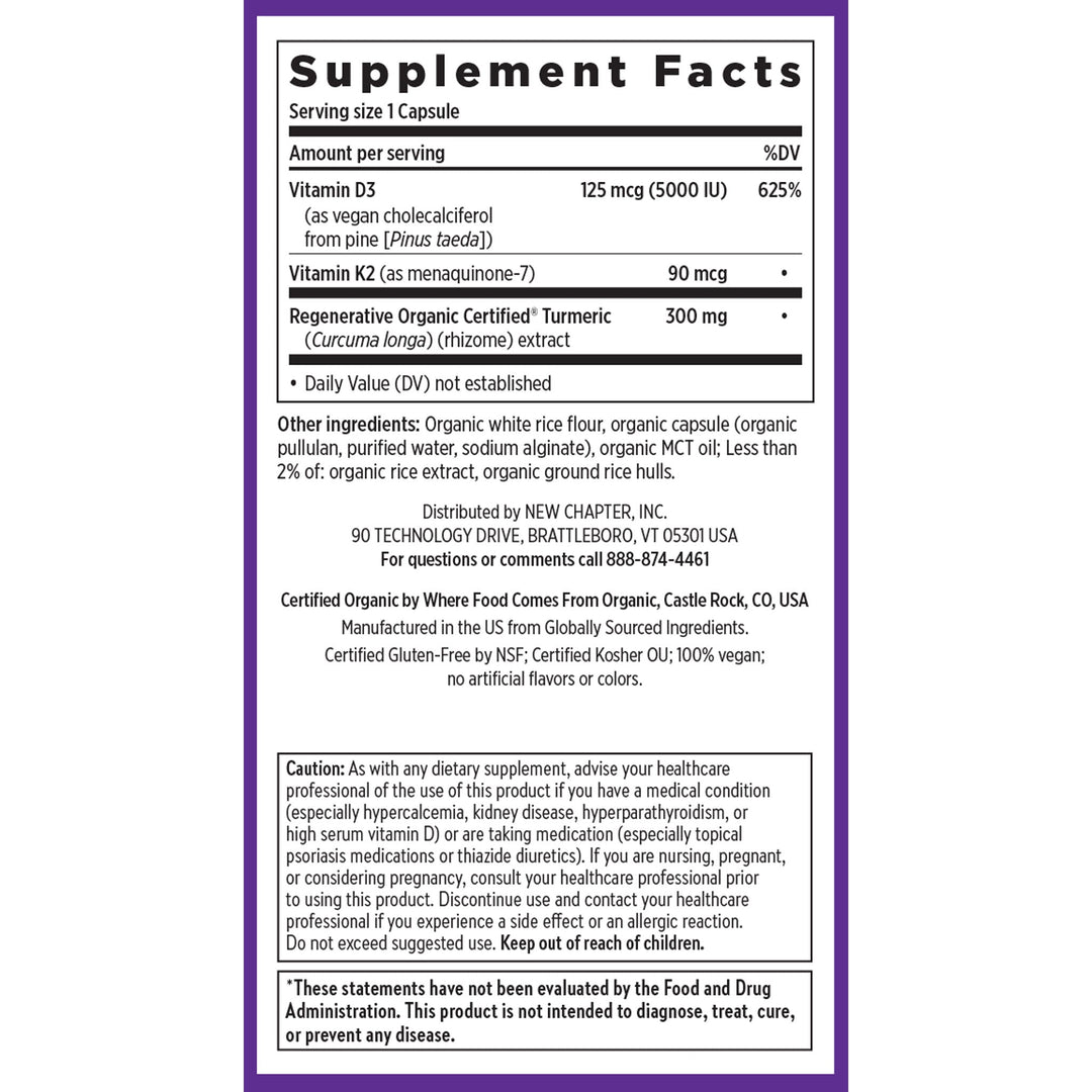 Advanced D3 &amp; K2 + Turmeric Supplement Facts