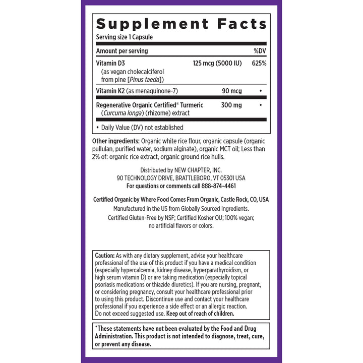 Advanced D3 &amp; K2 + Turmeric Supplement Facts