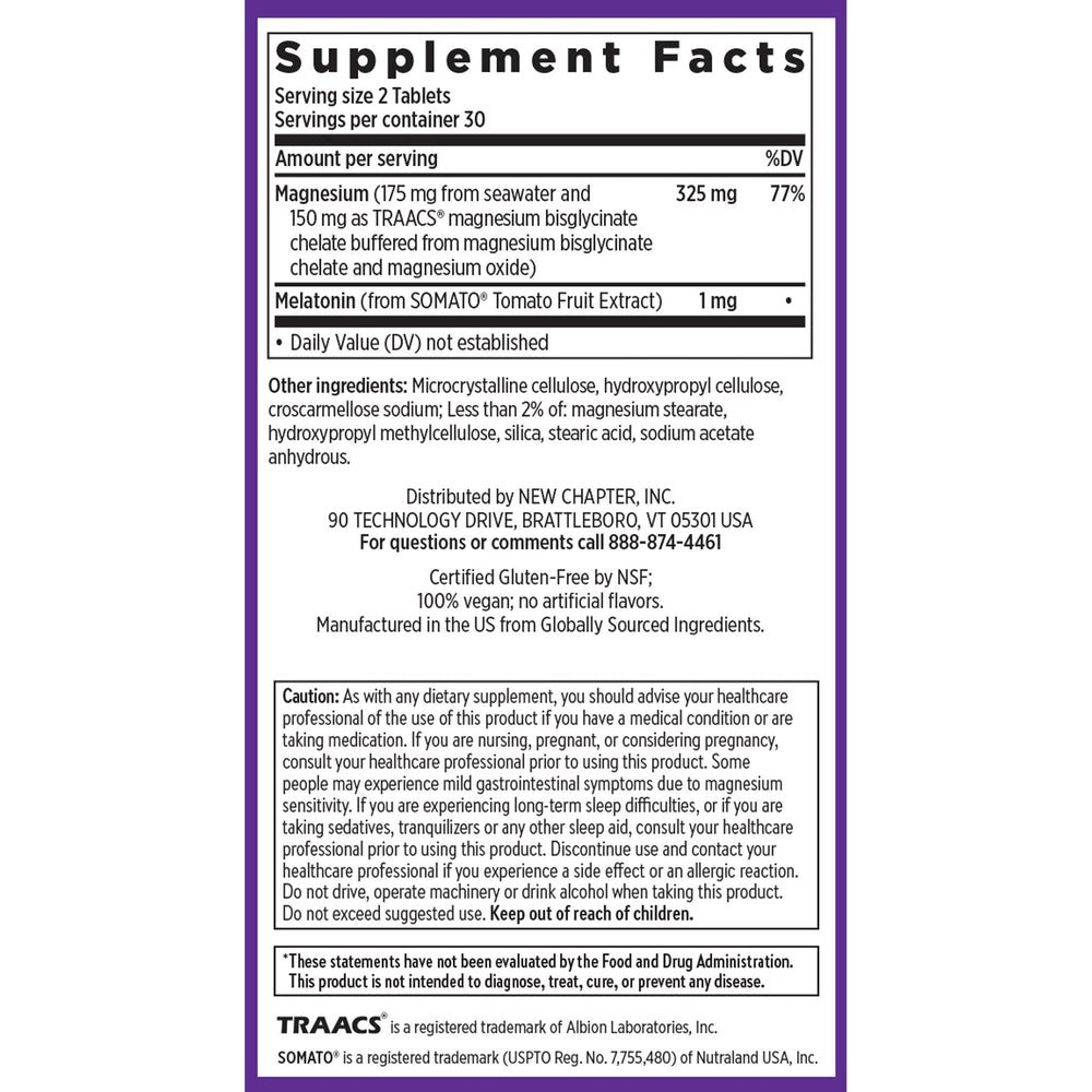 Magnesium + Plant-Based Melatonin Supplement Facts
