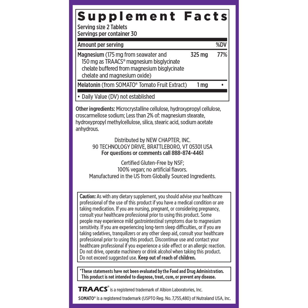 Magnesium + Plant-Based Melatonin Supplement Facts