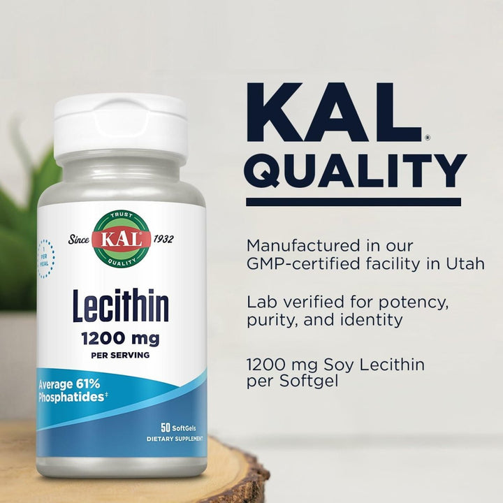 KAL 1200 Mg Lecithin Softgels, 50 Count - The Oasis of Health