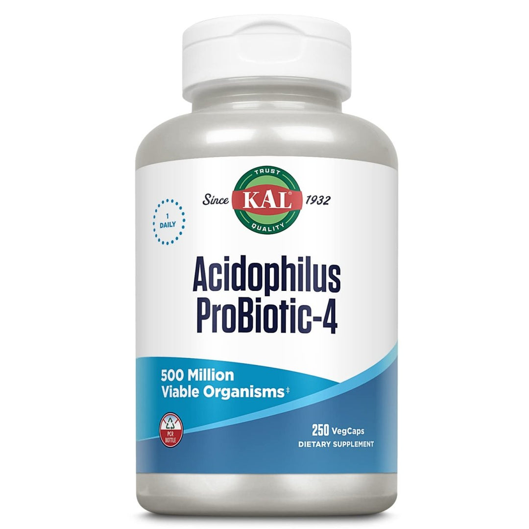 KAL Acidophilus ProBiotic - 4, 500 Million CFUs, Four Probiotic Strains, Probiotics for Women and Men, Freeze Dried, L. acidophilus, L. bulgaricus, S. thermophilus, B. bifidum, 250 Servings, 250 VegCaps - The Oasis of Health