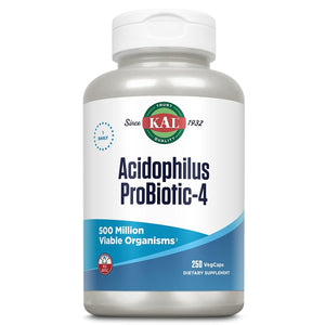 KAL Acidophilus ProBiotic - 4, 500 Million CFUs, Four Probiotic Strains, Probiotics for Women and Men, Freeze Dried, L. acidophilus, L. bulgaricus, S. thermophilus, B. bifidum, 250 Servings, 250 VegCaps - The Oasis of Health