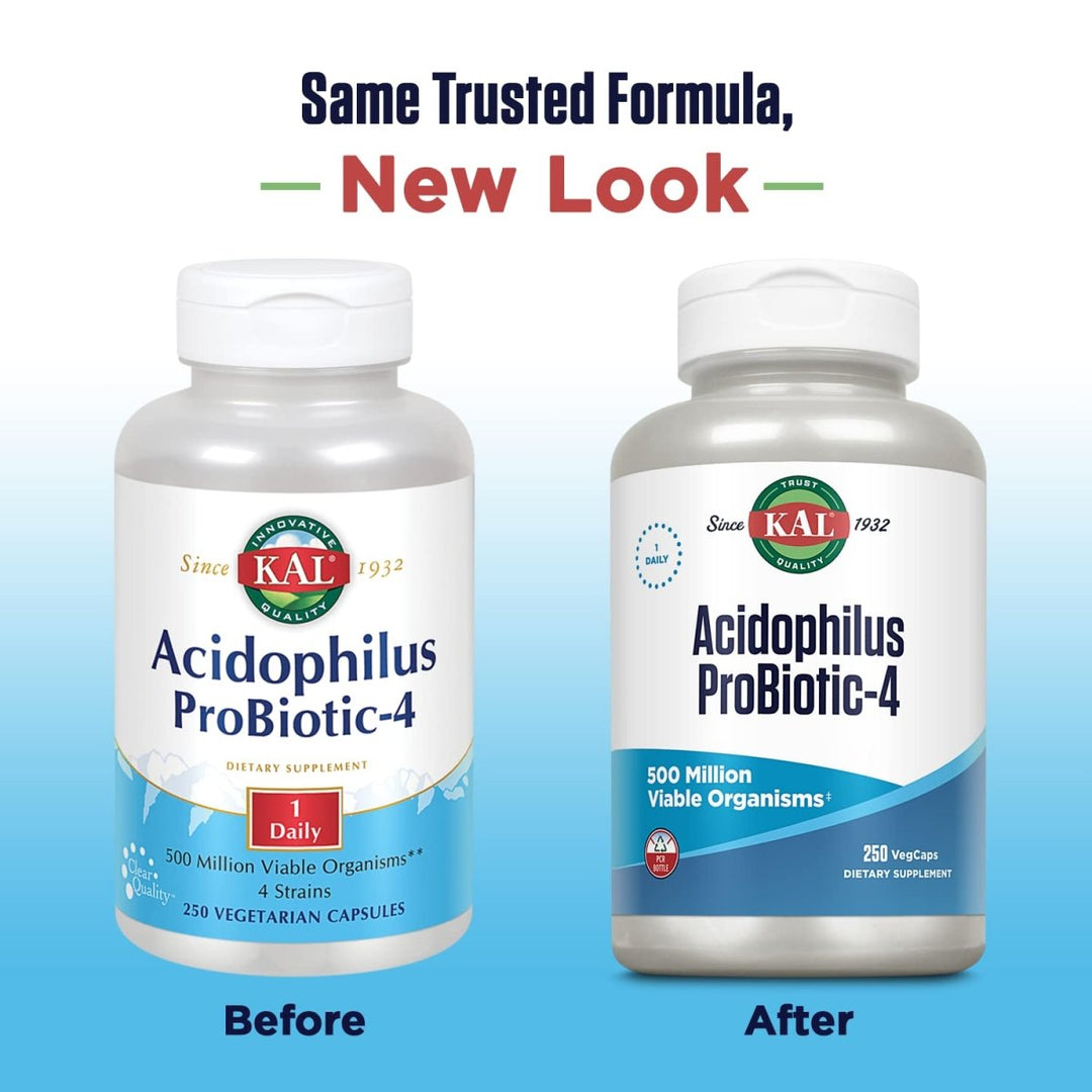KAL Acidophilus ProBiotic - 4, 500 Million CFUs, Four Probiotic Strains, Probiotics for Women and Men, Freeze Dried, L. acidophilus, L. bulgaricus, S. thermophilus, B. bifidum, 250 Servings, 250 VegCaps - The Oasis of Health