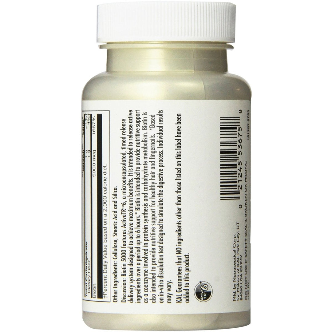 KAL Biotin 5000 TR Tablets, 5000 mcg, 60 Count - The Oasis of Health