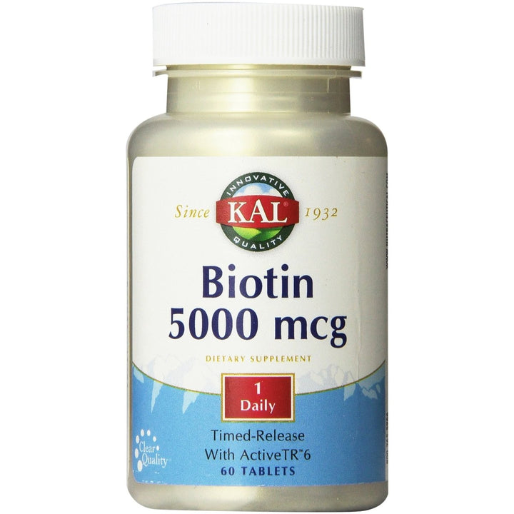 KAL Biotin 5000 TR Tablets, 5000 mcg, 60 Count - The Oasis of Health
