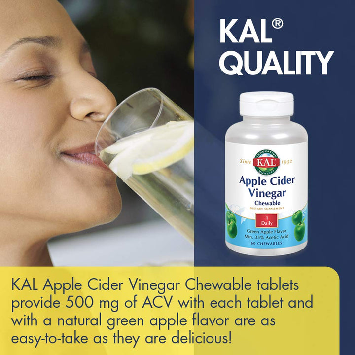 KAL Chewable Tablets, Apple Cider Vinegar, 500 mg, 60 Count 51865 - The Oasis of Health