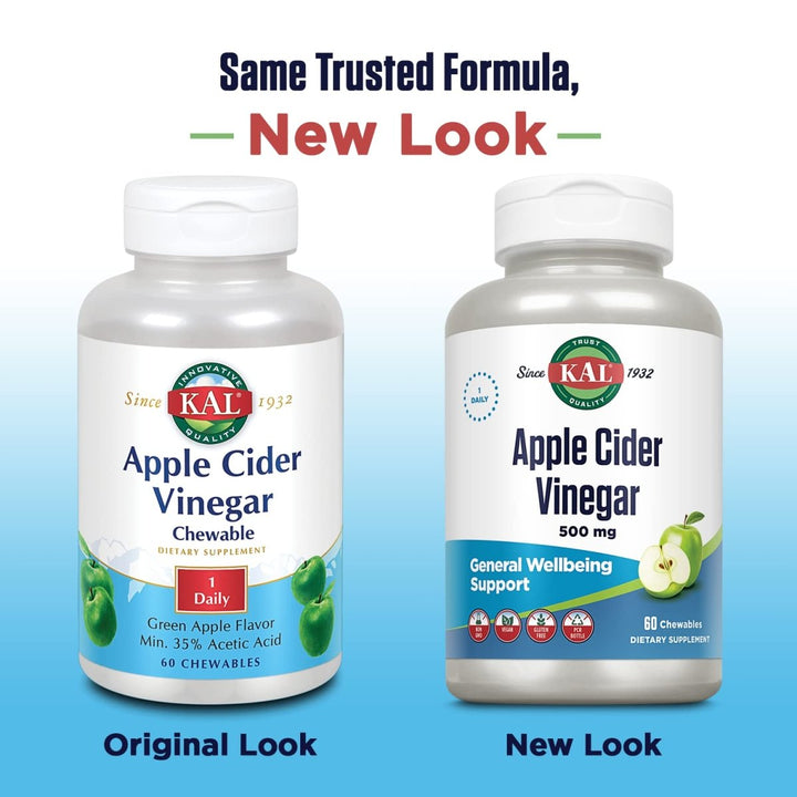 KAL Chewable Tablets, Apple Cider Vinegar, 500 mg, 60 Count 51865 - The Oasis of Health