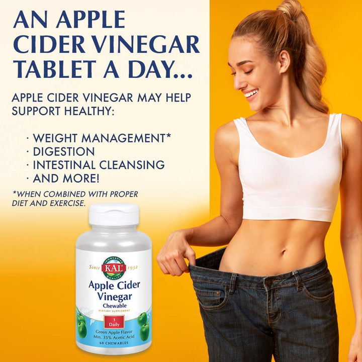 KAL Chewable Tablets, Apple Cider Vinegar, 500 mg, 60 Count 51865 - The Oasis of Health