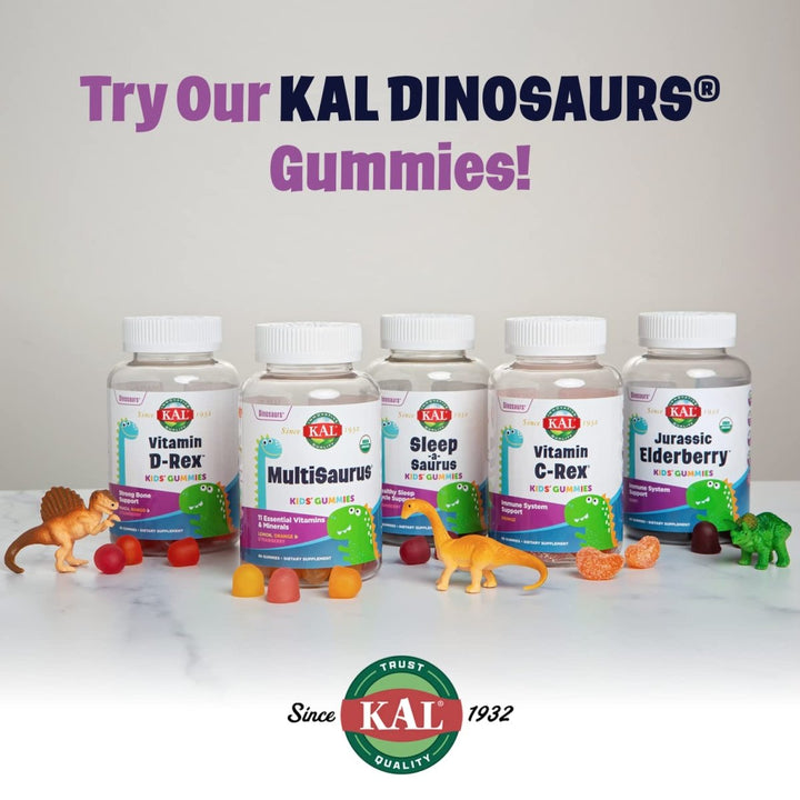 KAL DinoDophilus Probiotics for Kids, Kids Probiotic with 2 Billion CFU, Chewable Kids Probiotics with Natural Black Cherry Flavor for Gut Health and Digestion Support, 60 Servings, 60 Chewables - The Oasis of Health